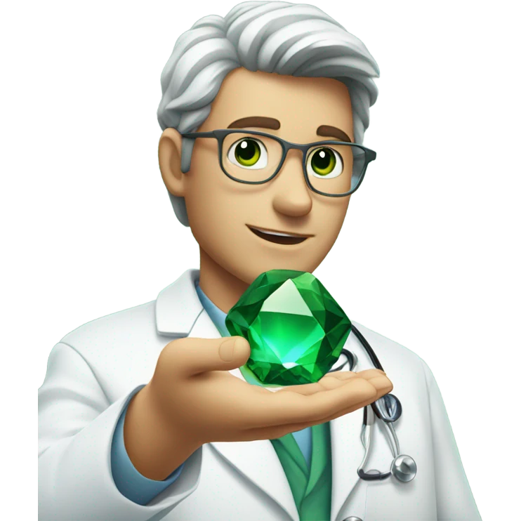 doctor holding a green gem emoji