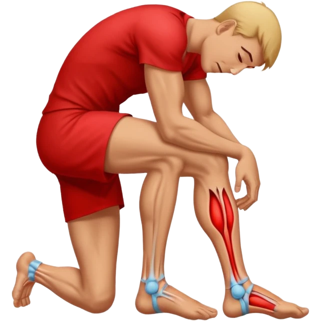 Man holding his foot in pain, muscle cramp in feet, red pain highlight on foot, simple medical emoji style, clean background emoji