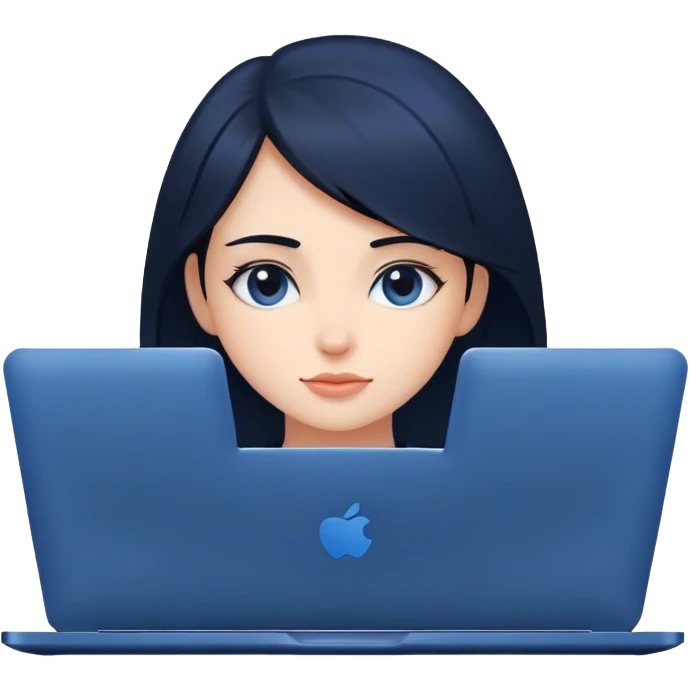 dark-haired girl at a dark blue laptop emoji