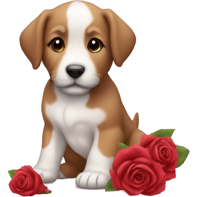 Puppy with roses emoji