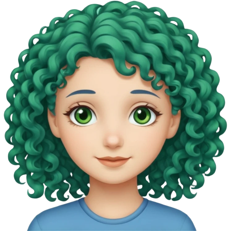 Girl with curly blue hair, green eyes, and very fair skin. emoji