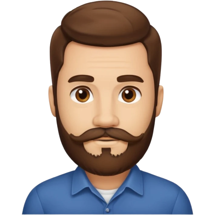 A light-skinned man with thick brown hair styled to the side, brown eyes, and a full beard with a matching mustache. emoji