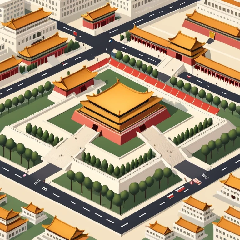 Tiananmen Square, Beijing, Chinese architecture, sunny day, travel illustration emoji