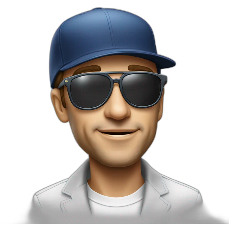 Macron avec une casquette à  l envers et des lunettes  de soleil  de femme et un cigarette emoji