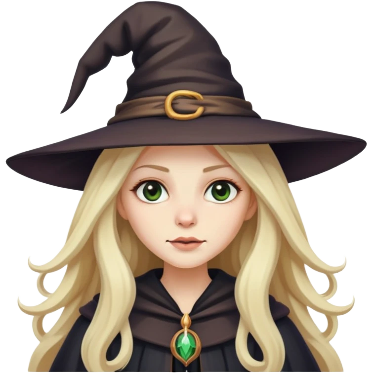 blond witch with long hair and huge witchy hat emoji