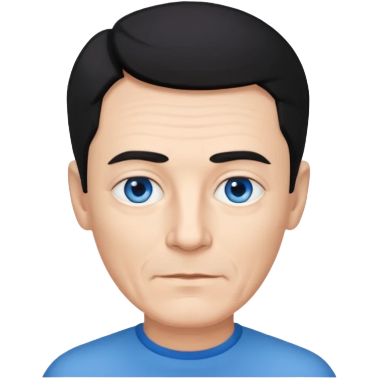 homme 60 ans menton pointu, yeux bleus cheveux noir courts  emoji