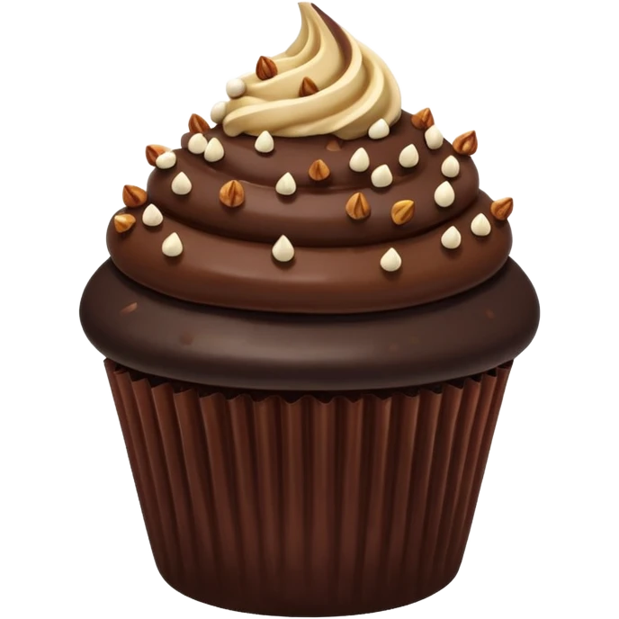Chocolate dipped cupcake with hazelnut topping emoji