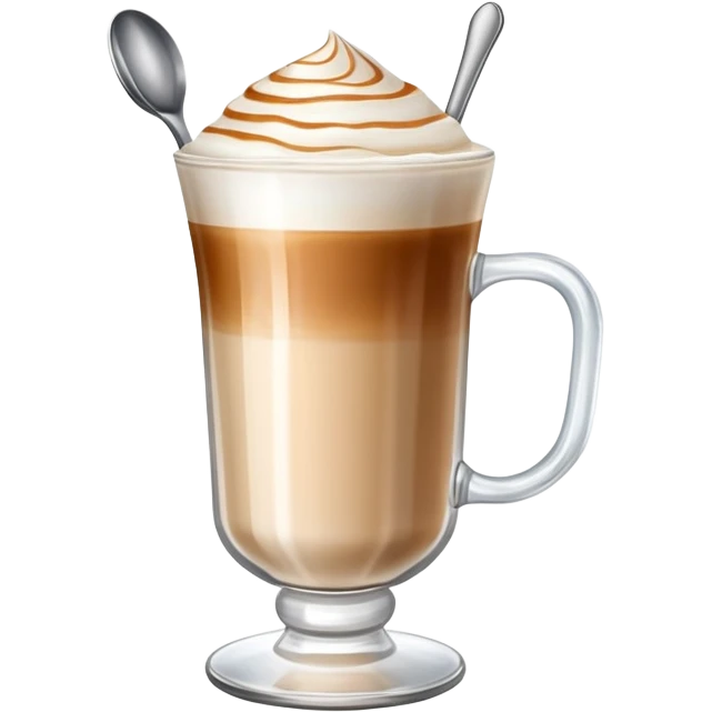 Ein Latte macchiato. In ein großen Glass und einen Löffel  emoji