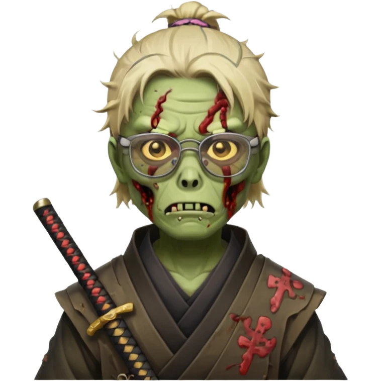 zombie samurai with glasses, highlight the glasses, more visible emoji