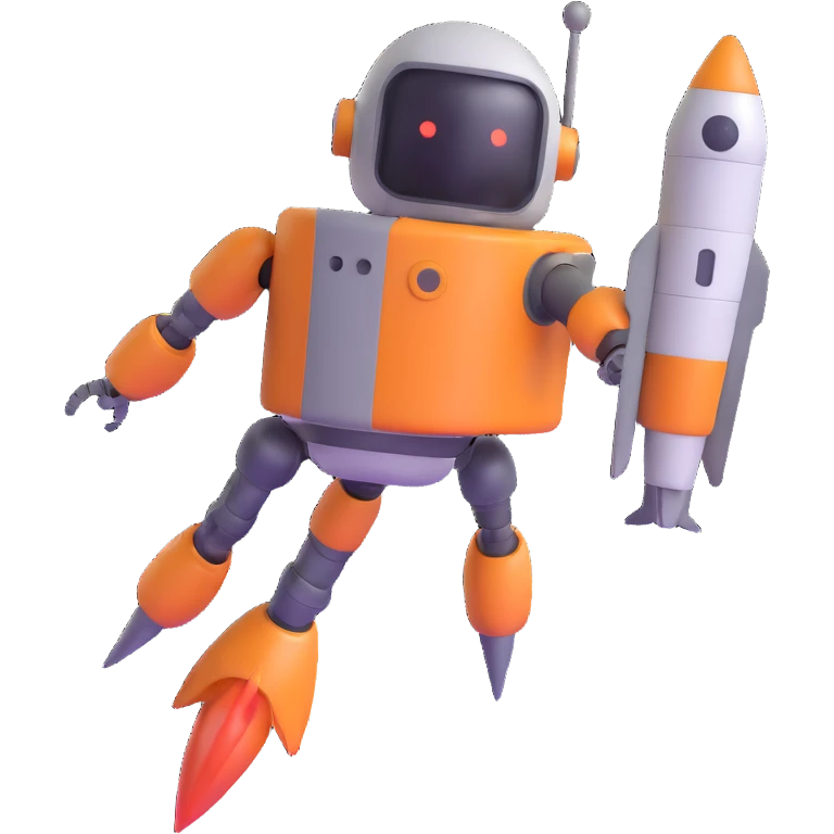 robot with rocket thrusters taking off emoji
