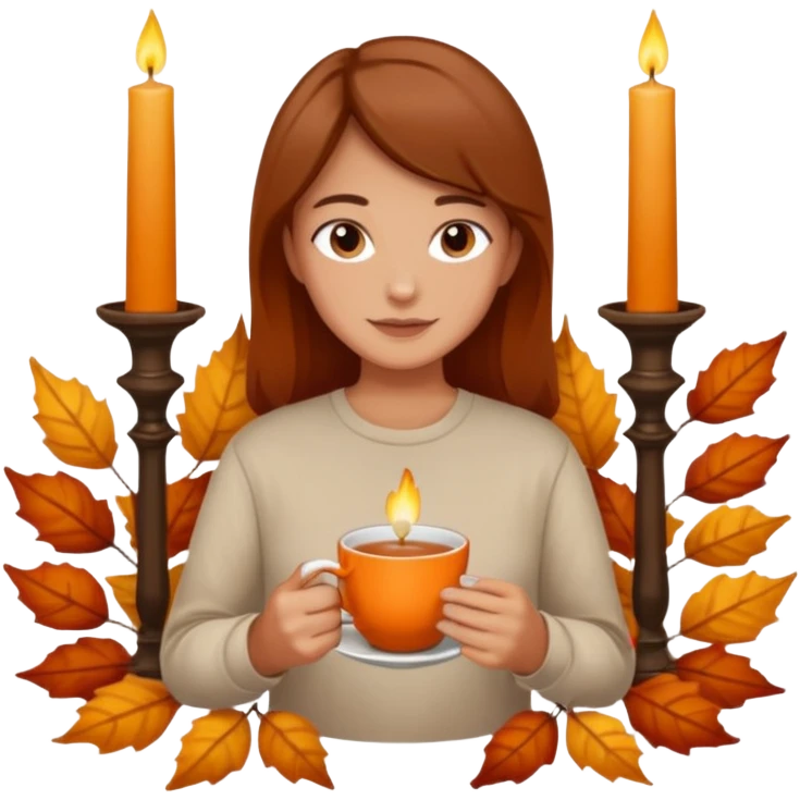Autumn candles, drinks, t shirt, leaves, and tea emoji