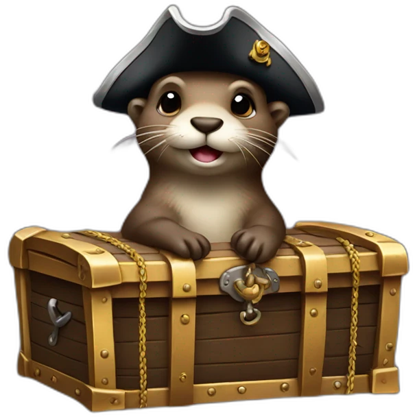 cute otter dressed as pirate on a treasure chest emoji