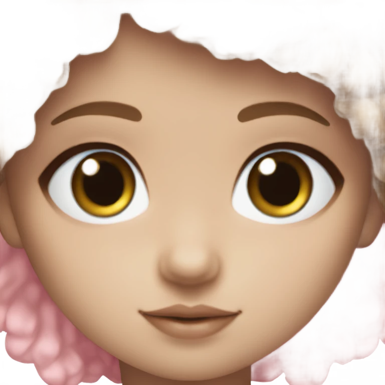 ocean blue doll eyes, brown hair, feminine, pink, girl, angelic emoji