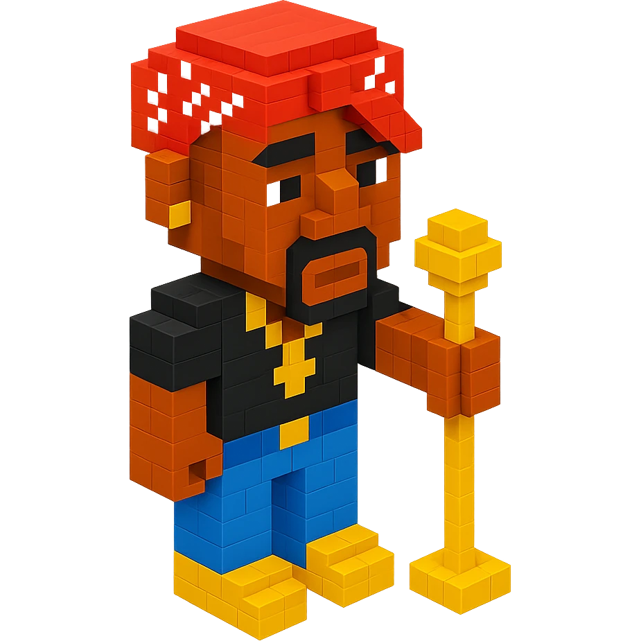 Lego 2Pac with a gold microphone stand emoji