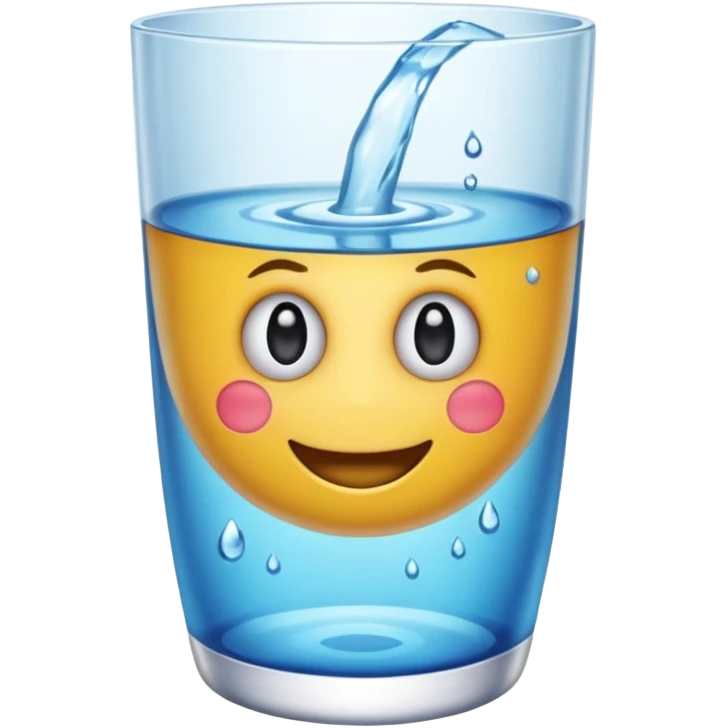 Copo de água – um copo transparente cheio de água cristalina, estilo emoji realista/cartoon. emoji