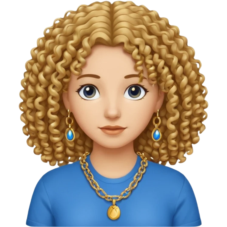 curly hair woman blue shirt and chain emoji