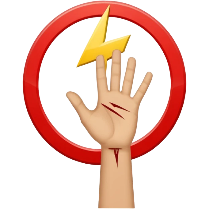 invented traffic sign: red circle with open palm and lightning bolt drawn, diagonal prohibition line emoji