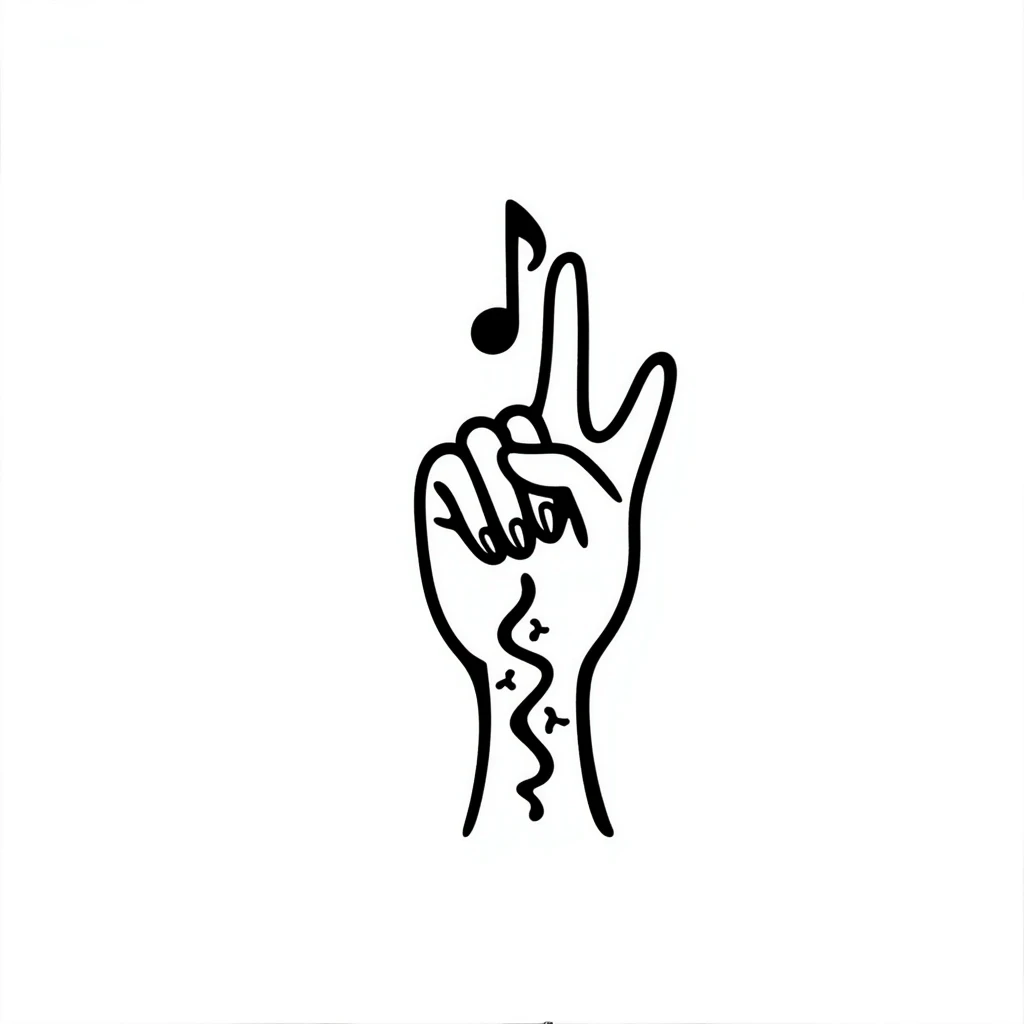 stylized symmetrical hand with tattoos in doodle style, square format, suitable as emoji for music marketing course cover emoji
