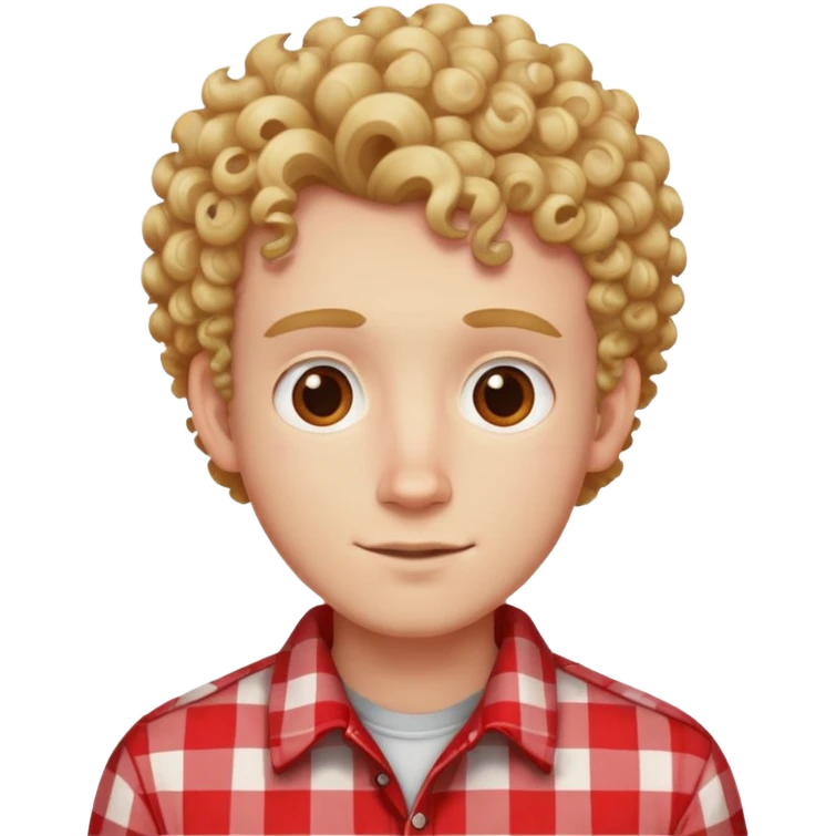 A curly, fair-haired and slightly pale guy in a red checkered shirt. emoji