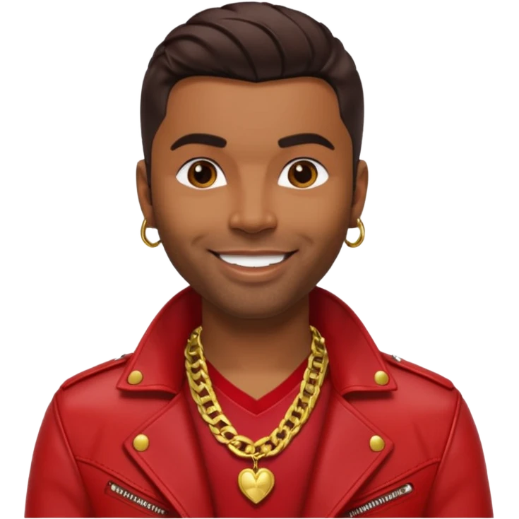 Ginuewine with dark brown hair, chest with necklace, red jacket emoji