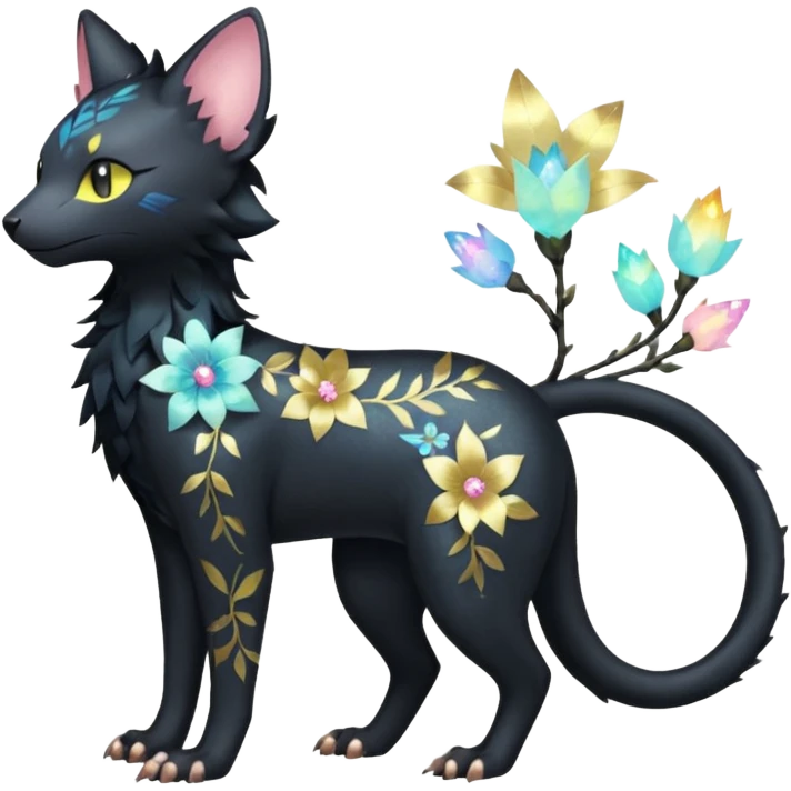 Multicolored sparkly pastel dark iridescent light pale gloomy spooky realistic pretty cool elegant realistic floral exotic Trico-Bolthund-Electrike-Luxray-hybrid, full body emoji