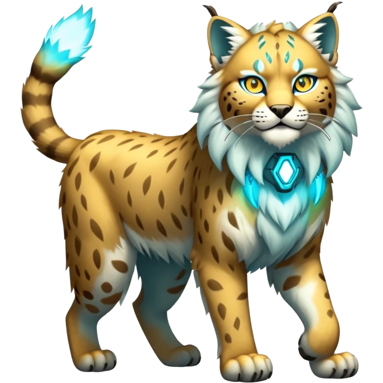 Yellow and cyan Electric-type Bobcat-Lynx-Lion-Fakémon full body emoji