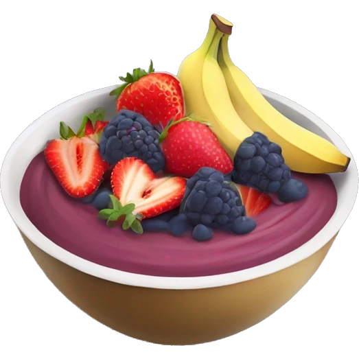 Bowl Of blended açai with sliced bananas and strawberries on top emoji