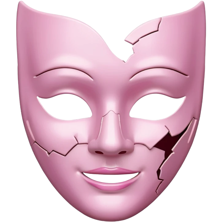 Broken pink porcelain mask, half-smiling emoji