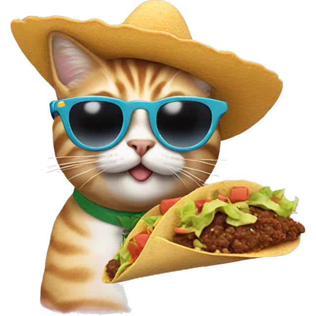 Cat with sunglasses eating a taco emoji
