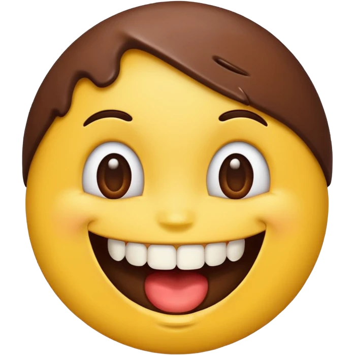 iPhone emoji face smiling with 2 large buckteeth that has chocolate on the teeth emoji