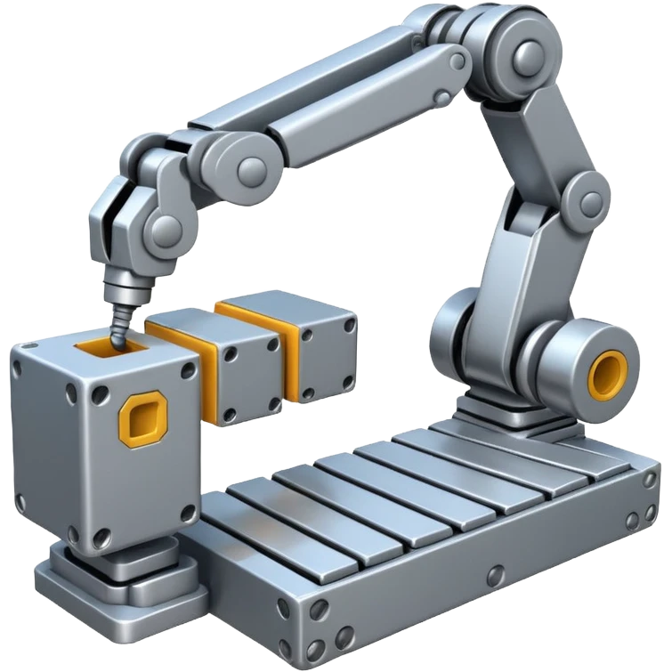 robot arms which is picking block on conveyorbelt emoji