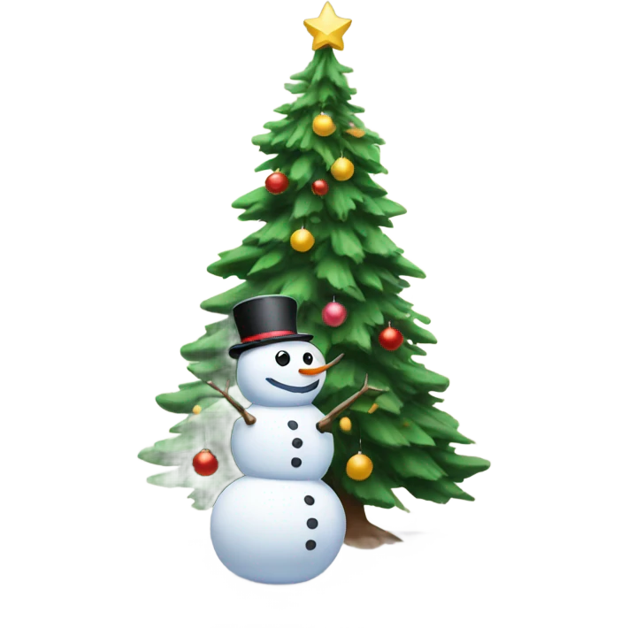 Snowman next to Christmas tree emoji