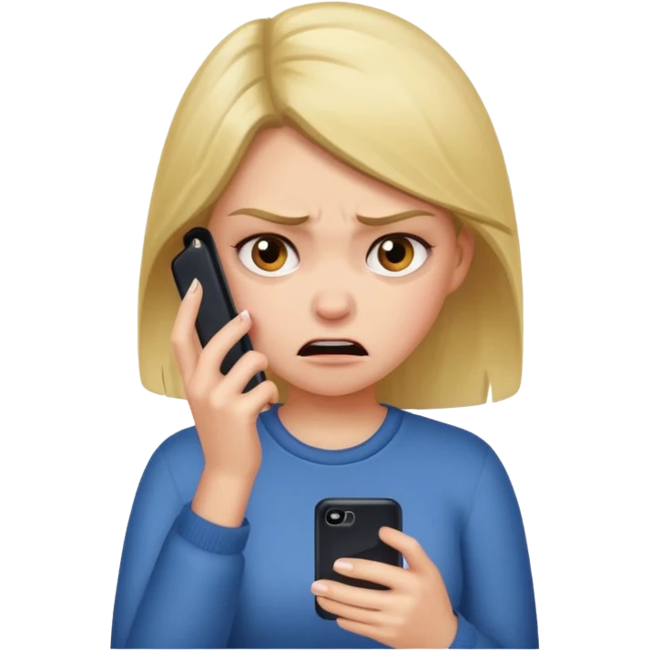  are you crazy? there is two phone..........only one phone and the girl's feeling is not so embarrassed or angry. please create 'angry and embarrassed girl looking at her 'one' cell phone'  emoji