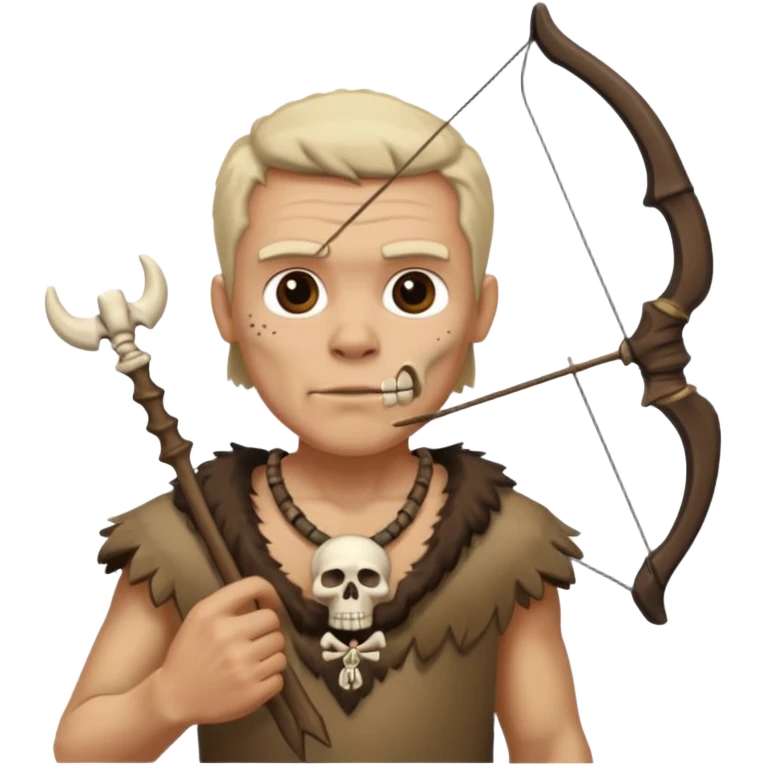 Stone age man  with skull Bone Necklace Bow emoji