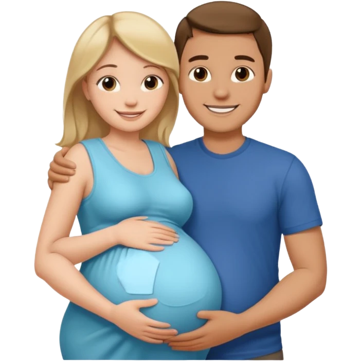 pregnant woman with her man next her with his arm around her emoji