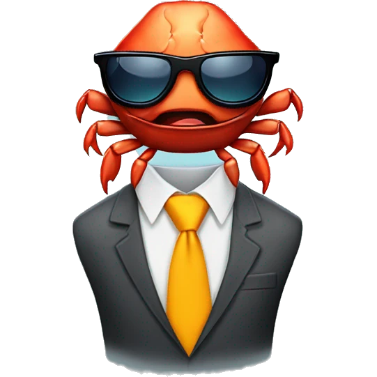 crab with a business tie and sunglasses and big crying tears emoji