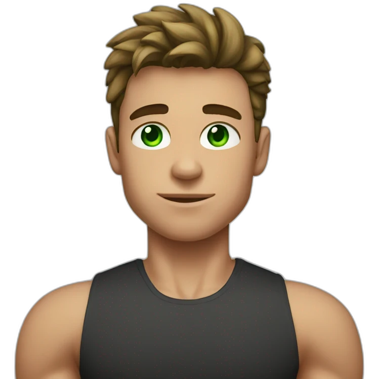 Boy, green eyes, big nose, muscular body, pretty emoji