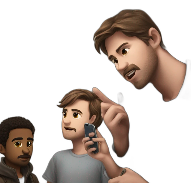 two boys staring at phone emoji
