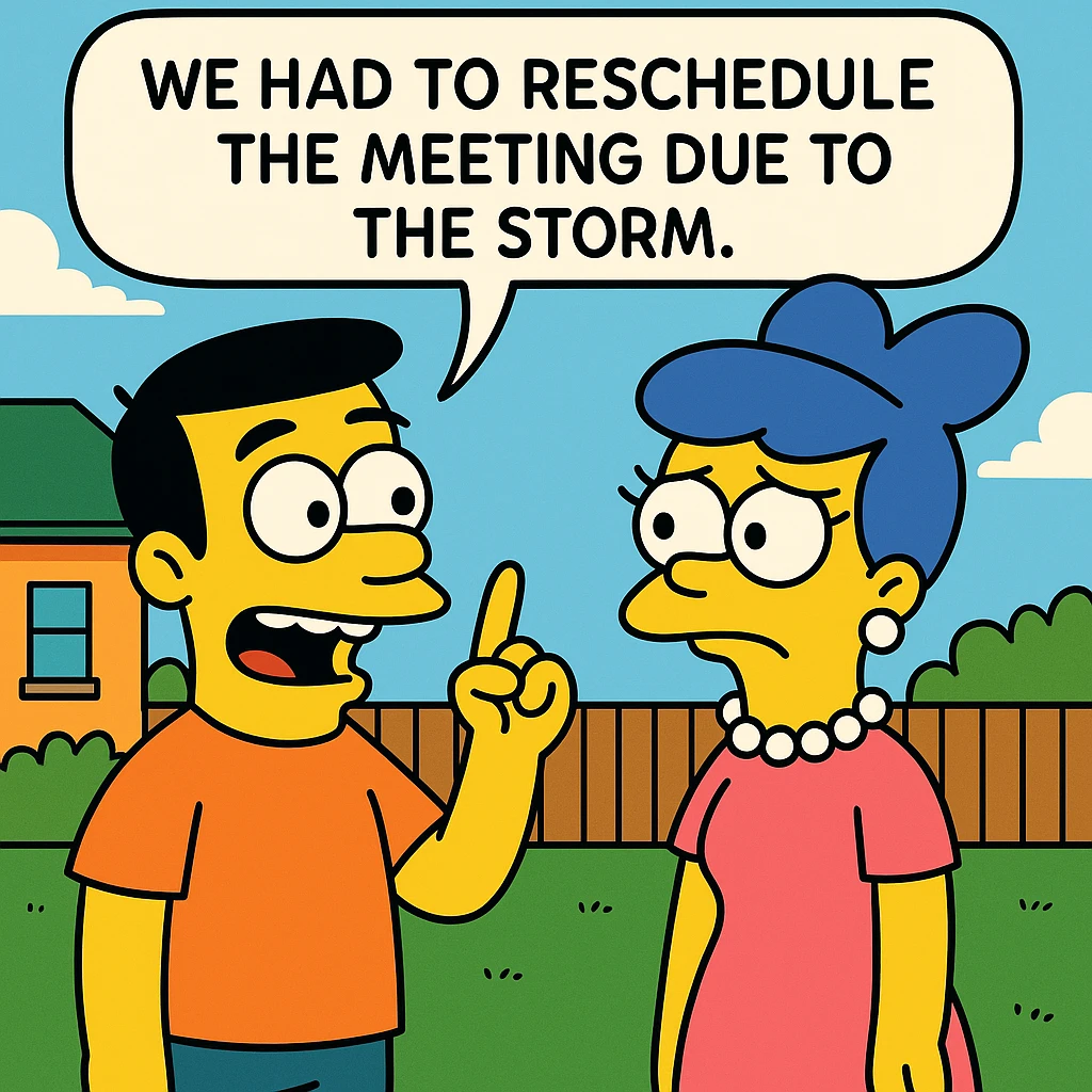 We had to reschedule the meeting due to the storm. emoji