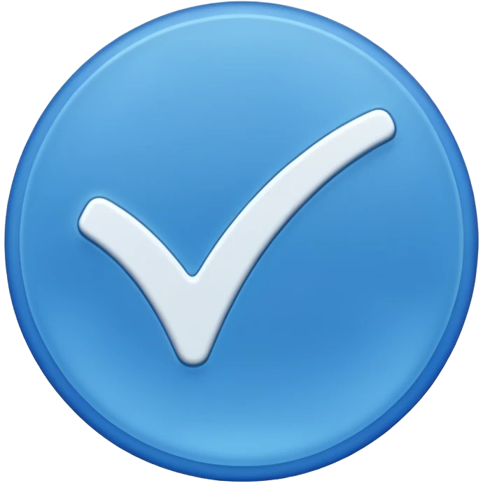 Blue circle with irregularities on it on it is boundaries and it should have a white tick no face emoji