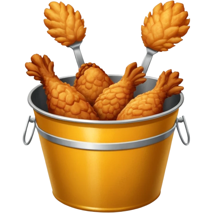 crispy fried chicken, golden-brown with light texture detail, in a silver steel bucket emoji