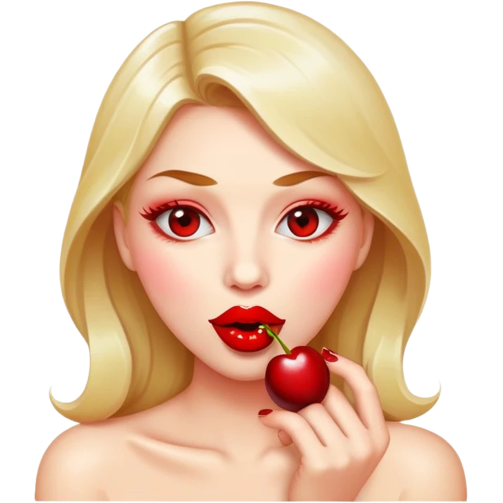Glossy lip bite with cherry emoji