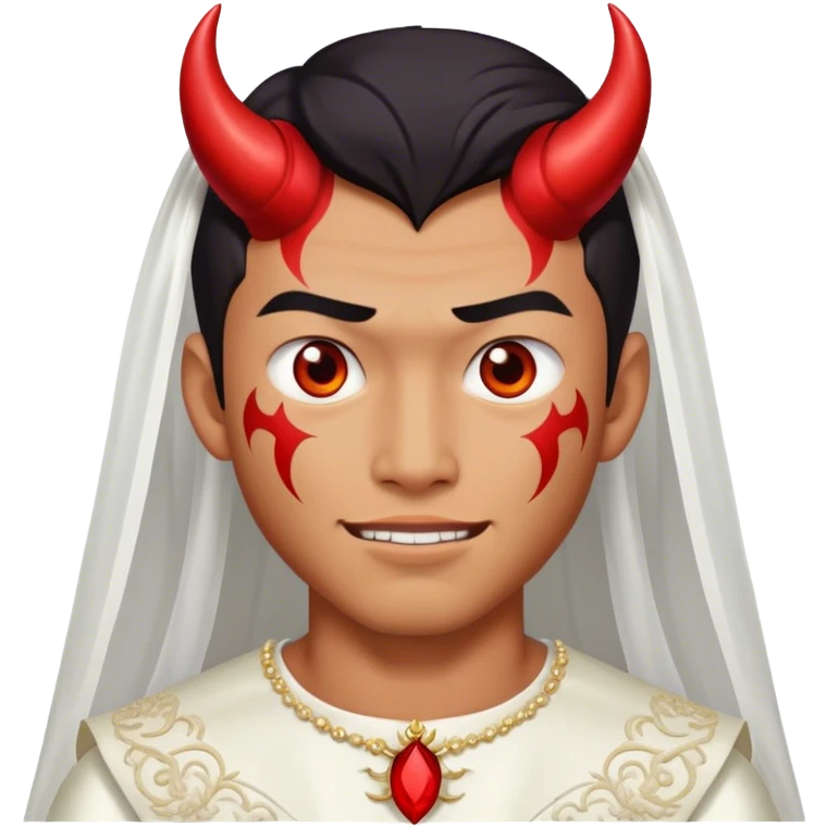 an asian male bride with the face of devil in wedding dress emoji