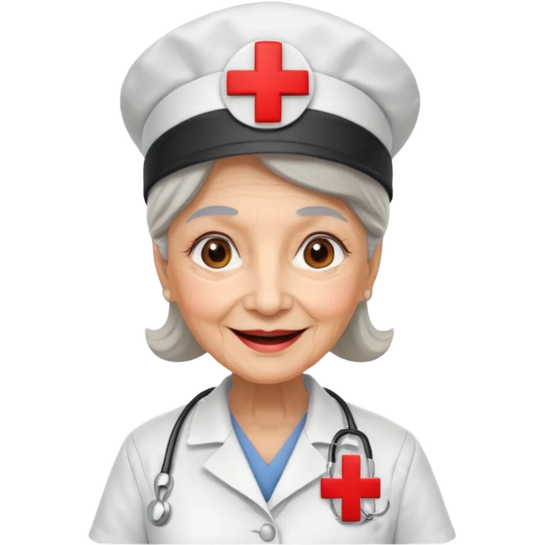 old woman nurse, red cross hat emoji