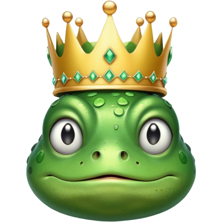 A frog wearing a crown with cry face emoji
