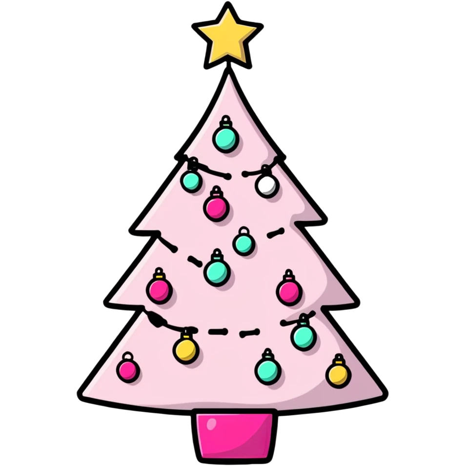 white Christmas tree with pink ornaments emoji