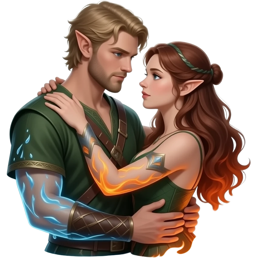 Elfen man en vrouw. Zijn als water en vuur  maar completely verstrengeld in een mystery bos emoji