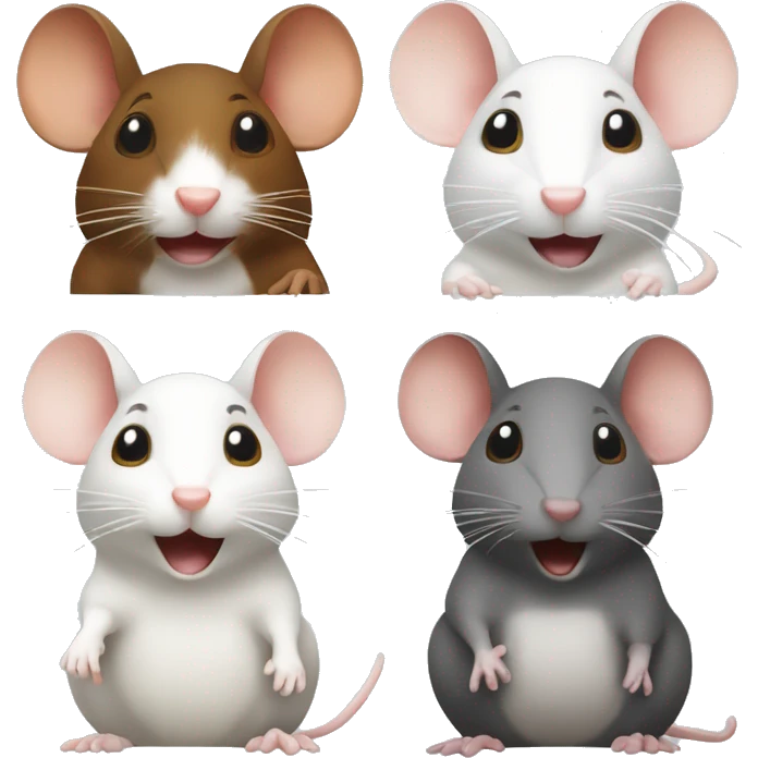 three different rats: one white rat one grey rat and one brown rat gossiping emoji