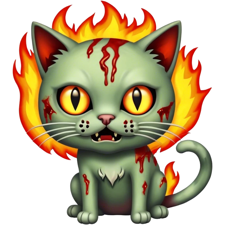 cat with danger face like zombie with hole body fire emoji