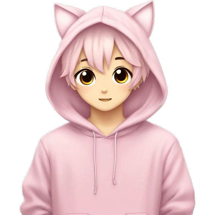 Cute Kawaii Beautiful Gorgeous Sparkly Shiny Blushing Anime Style Romantic Shojo Catboy Man Guy Femboy With Pretty Hair And Hoodie Trendy Style Outside emoji